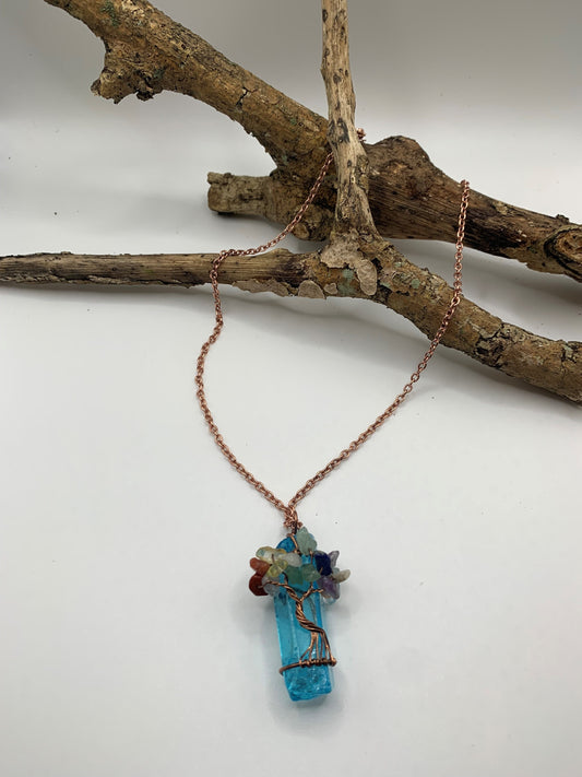 Necklace Gemstone Tree of Life Unique Bue Clear