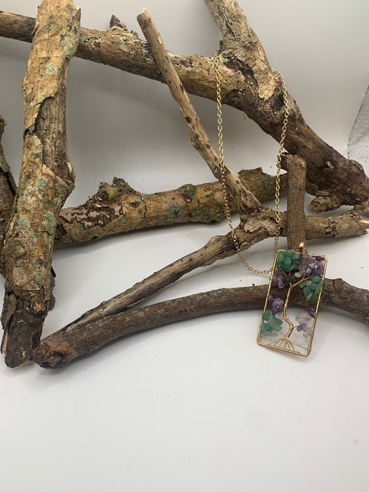 Amethyst Green Aventurine wire Tree Necklace