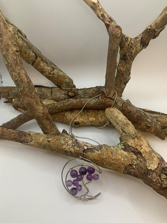 Crystal Tree of Life Pendent, Natural Crystal Aura Gem Tree Necklace